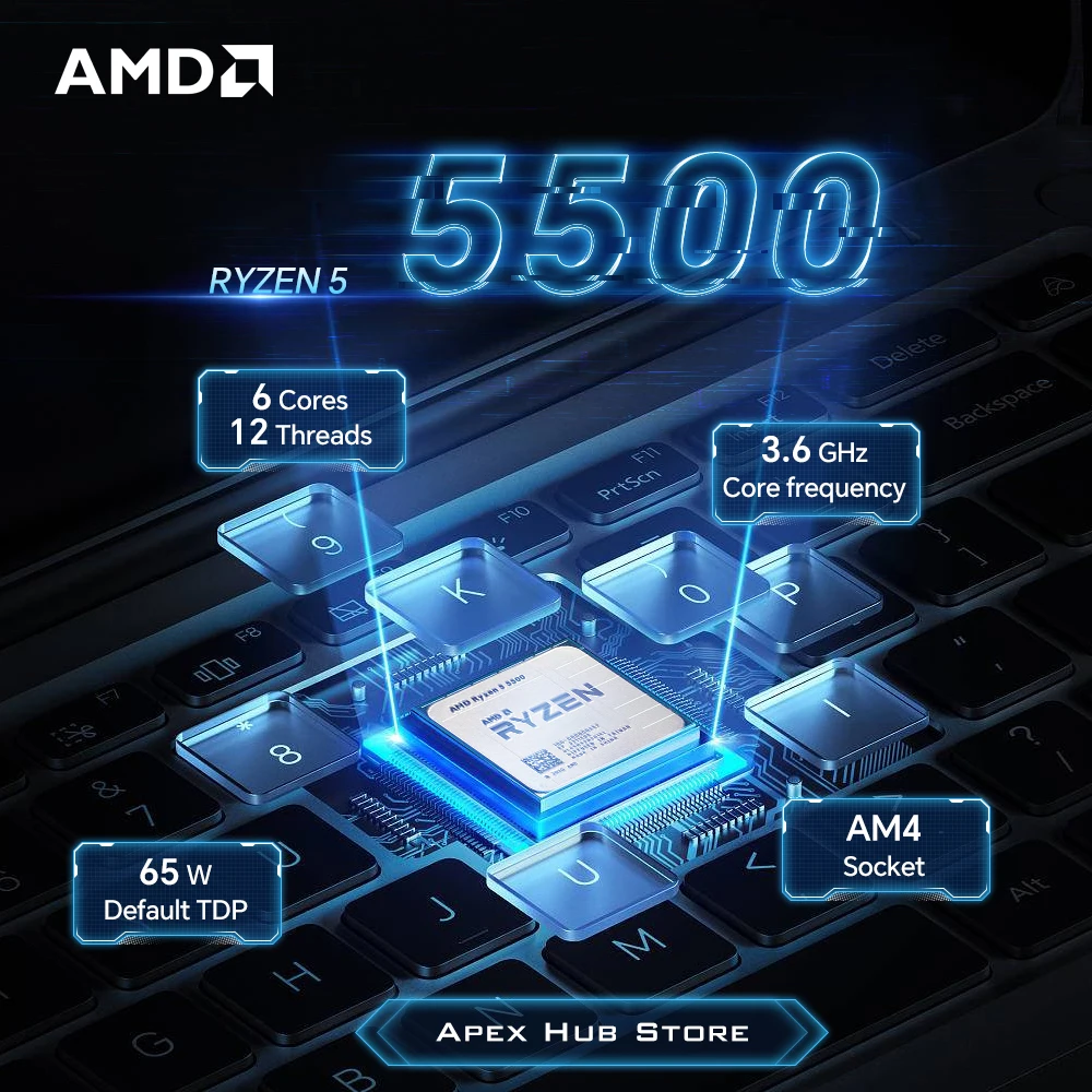 Processador AMD Ryzen 5 5500 R5 5500 3,6 GHz 6 núcleos e 12 threads 7NM L3 = 16M 100- 000000457   Soquete AM4 Sem Ventilador