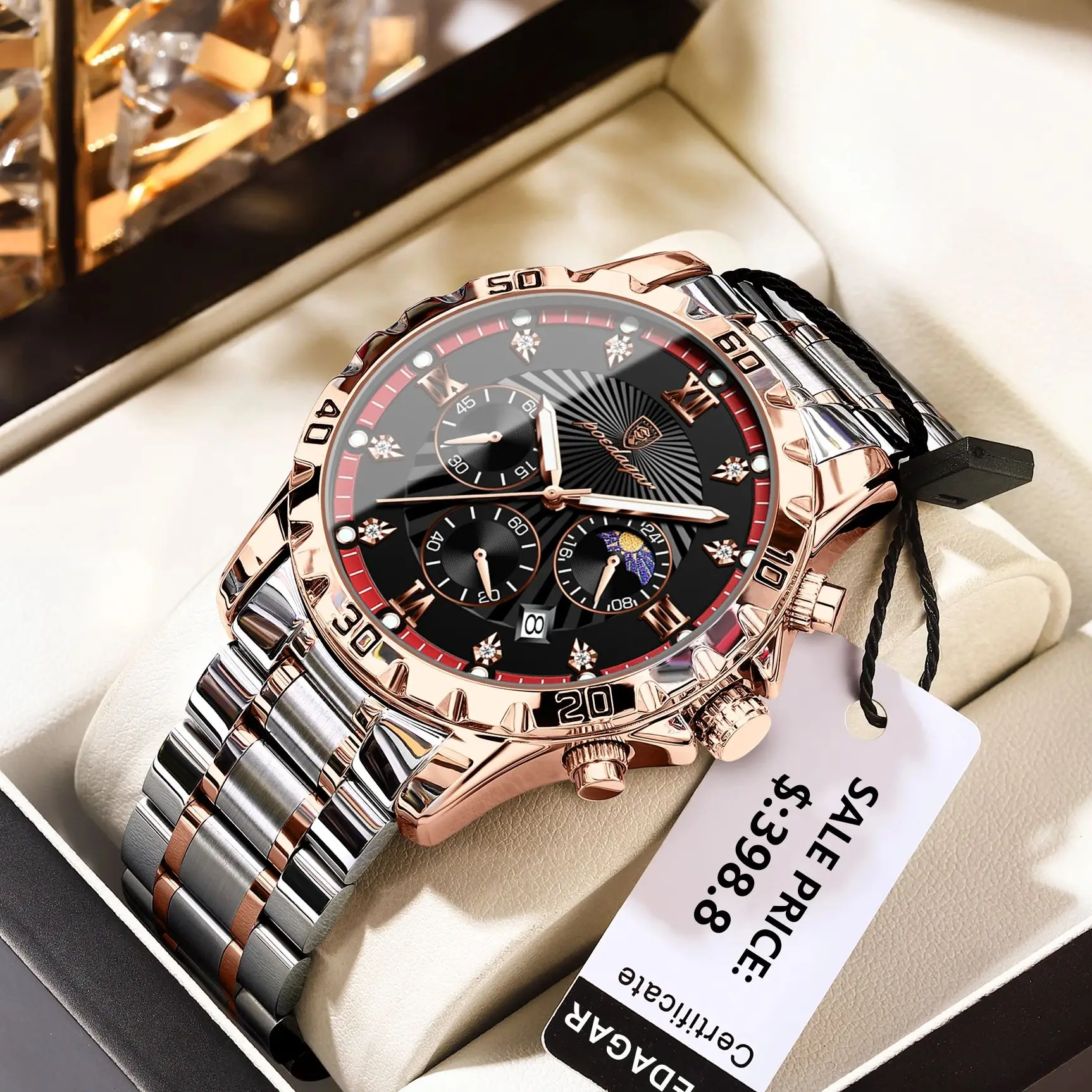Reloj militar de lujo POEDAGAR para hombre, cronógrafo luminoso resistente al agua con fecha, reloj de pulsera para hombre, relojes de cuarzo de acero inoxidable para hombre