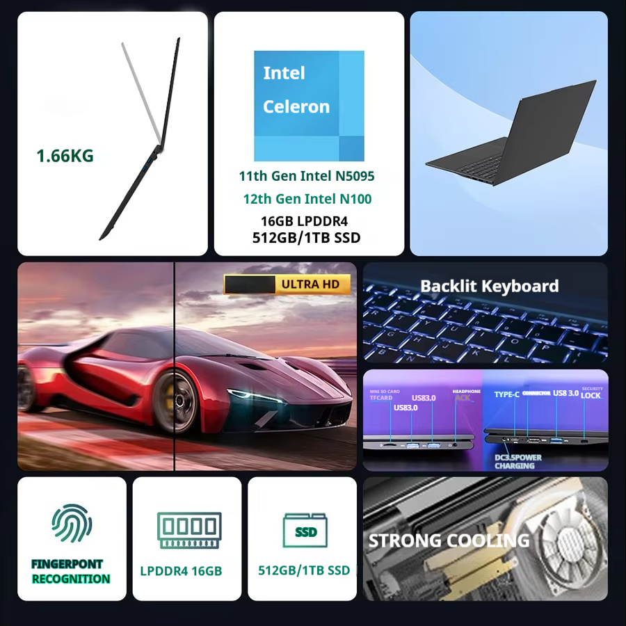 Firebat A16 Laptop 15,6 16 Zoll CPU Intel N5095 16 GB RAM SSD 512 GB 1 TB BT4.2 WiFi5 LPDDR4 Leichtes Business-Computer-Notebook