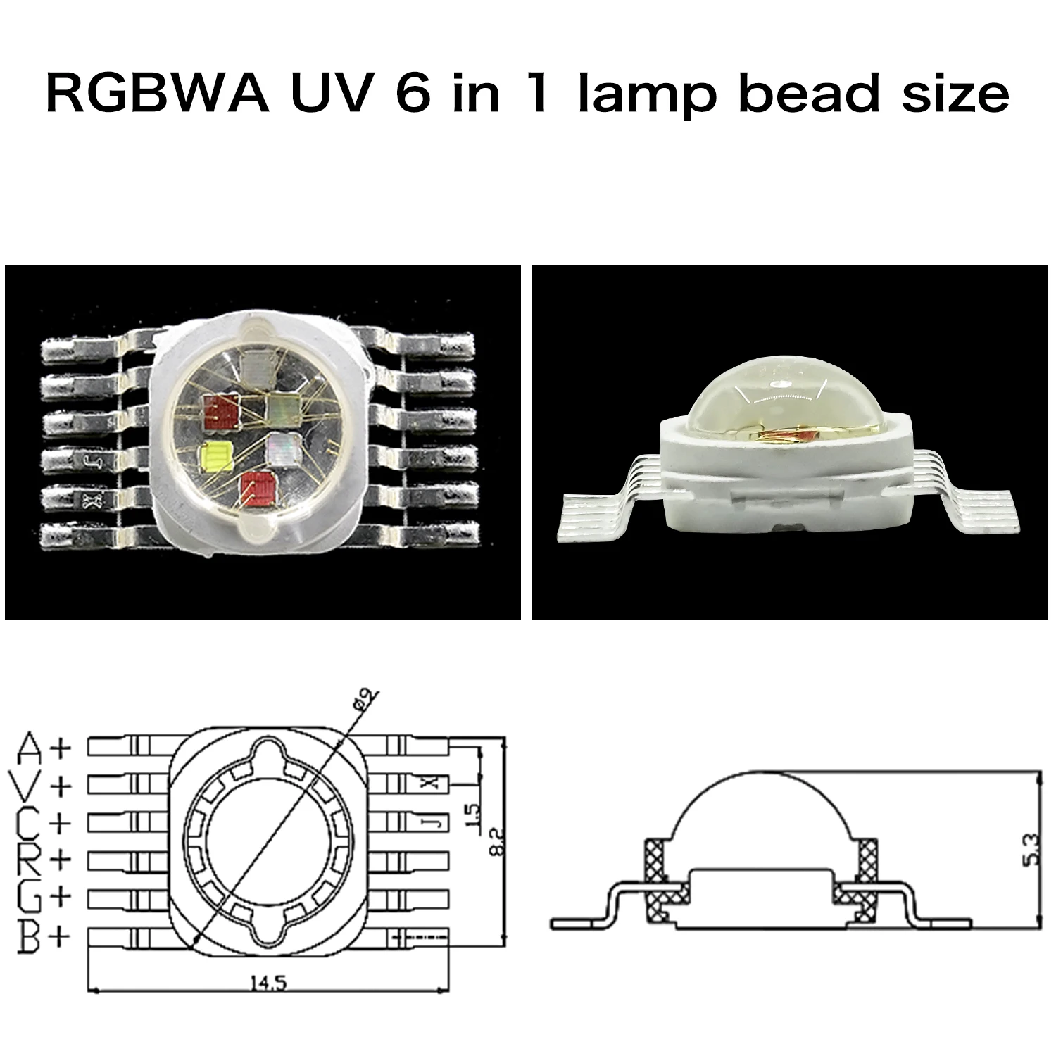 ลูกปัดหลอดไฟ LED พลังงานสูงระบบแสงเวที10ชิ้น6 in 1 6W 12W 18W หลอดไฟยูวี rgbwa อะไหล่ซ่อมไฟพาร์