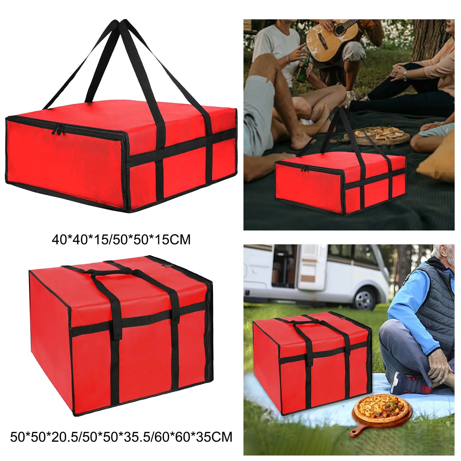Pizza Carrier Insulated Bag Food Bag Sturdy with Dual Zippers for Pizzerias Multifunctional Reusable Grocery Shopping Bag