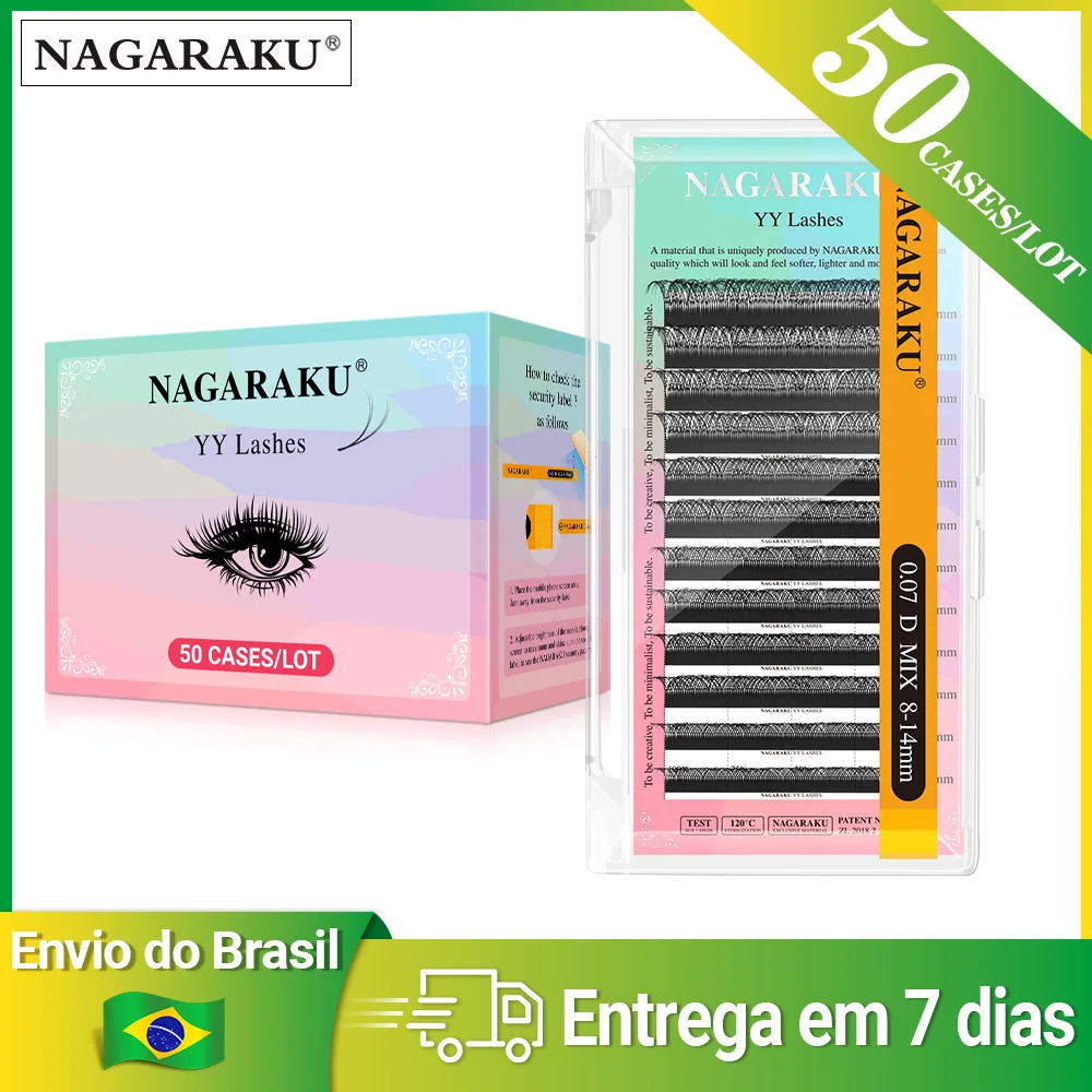 NAGARAKU Envio do Brasil 50 casos YY Forma Mão Tecido Premium Natural Cílios Falsos Entrega Rápida