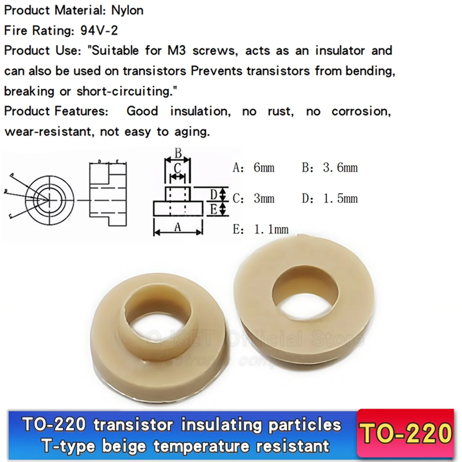 100 ชิ้นฉนวนกันความร้อนเม็ด TO-220 TO-3p TO-247 triode พิเศษ M3 สกรูฉนวนแหวนเครื่องซักผ้าหมวก t - type ทรานซิสเตอร์ปะเก็น nylon3mm