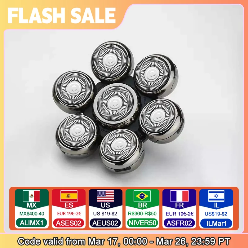 Cabezales de afeitado de repuesto para maquinilla de afeitar de 7 hojas para hombre, afeitadoras eléctricas 7D lavables flotantes, Kit de recortadoras, cuchillas de corte