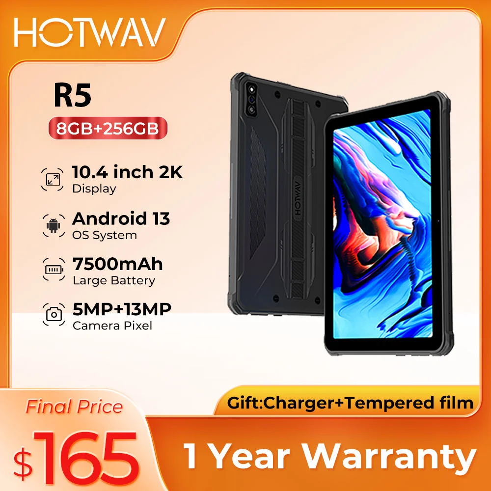 HOTWAV-R5 Robustes Tablet, Android 12, 15600 mAh, 10,1 Zoll HD, Mini-Pad, 4 GB 64 GB, Octa Core, 16 MP, Dual-SIM, GPS, globale Version