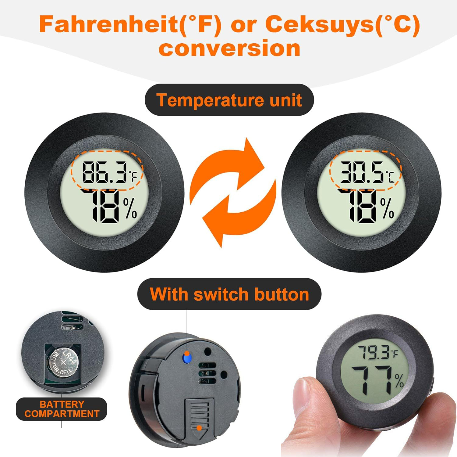 2/4 Pcs Mini Hygrometer Thermometer Fahrenheit or Celsius Meter Digital LCD Monitor Indoor Room Round Humidity Temperature Gauge