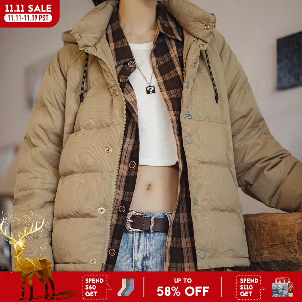 Maden Veste en duvet féminine hiver épaisse 90% duvet de canard blanc bleu marine veste à capuche tissu haute densité motif à bulles chaud haut uni coupe droite veste polyvalente