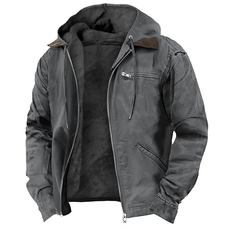 Otoño Invierno de los hombres Casual con capucha cremallera sólido forro polar chaquetas cálidas masculino Multi bolsillos al aire libre sudaderas con capucha abrigos prendas de vestir exteriores