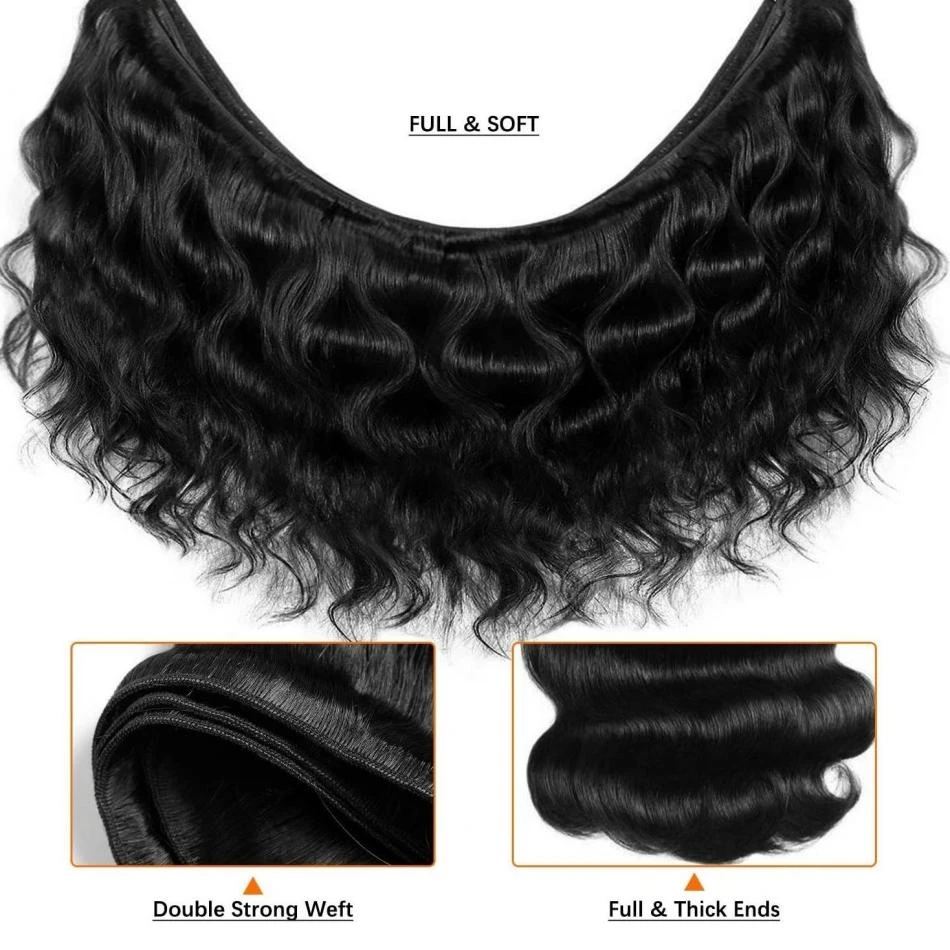 Wiggogo onda do corpo pacotes com fechamento cabelo humano brasileiro 1/3/4 peças com extensões de onda de água não processadas pacotes negócio