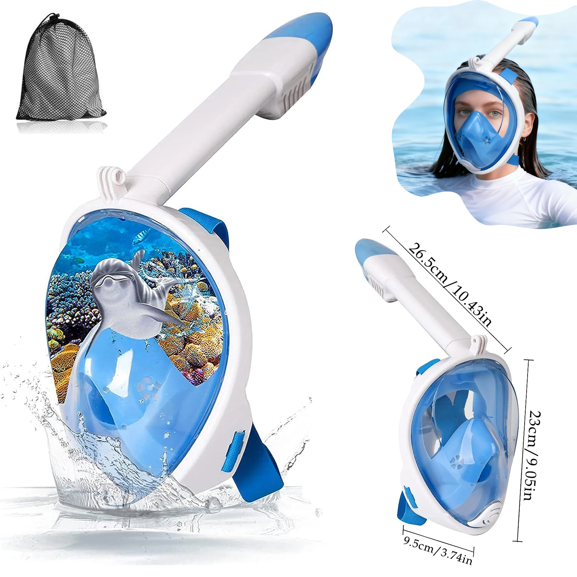 Maska do snorkelingu pełnotwarzowa dla dorosłych, odpowiednia dla początkujących sprzęt do snorkelingu z suchym topem, panoramiczny widok 180 stopni, przeciwzamglenie i przeciwprzeciekaniu