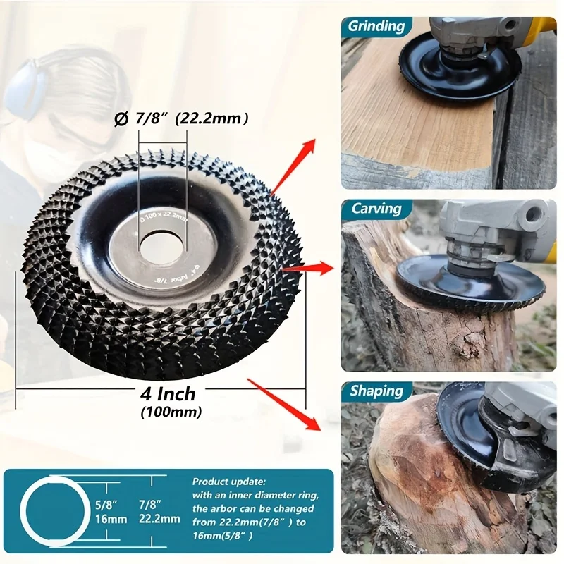 Disco per smerigliatrice per legno da 1 pezzo da 4 pollici, mola per modellare il legno, disco abrasivo per intaglio della mola per smerigliatrici per la lavorazione del legno