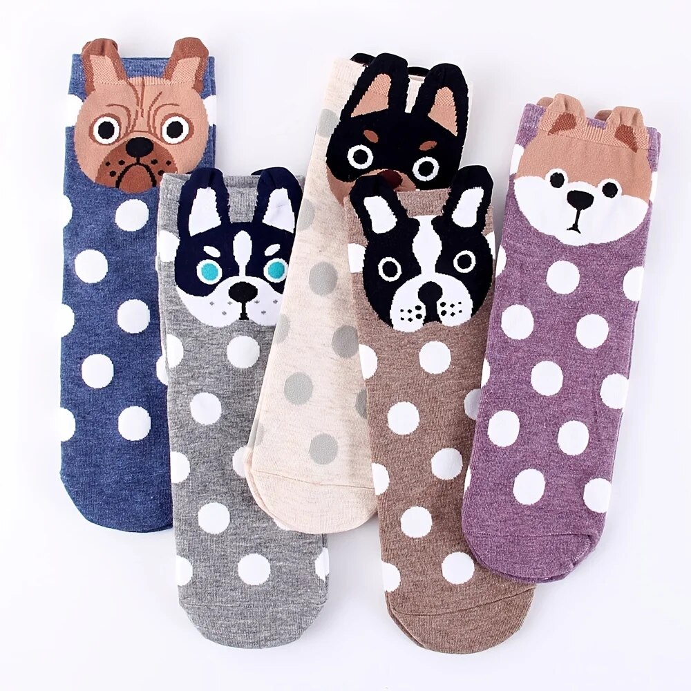 10/5/4/2 paia di calzini da donna Calzini di cotone Calzini da donna carini Calzini per animali novità per cani Calzini casual in cotone cartone animato Calzino divertente