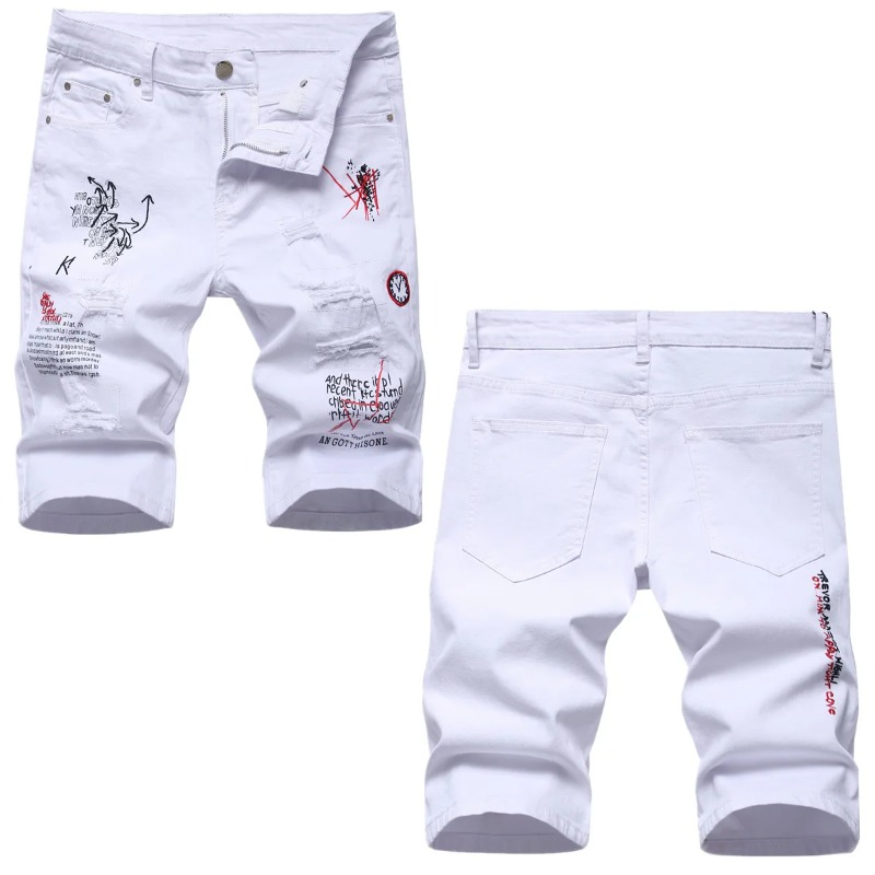 Шорты мужские рваные из денима, модные штаны из эластичной ткани, с дырками, брюки, лето