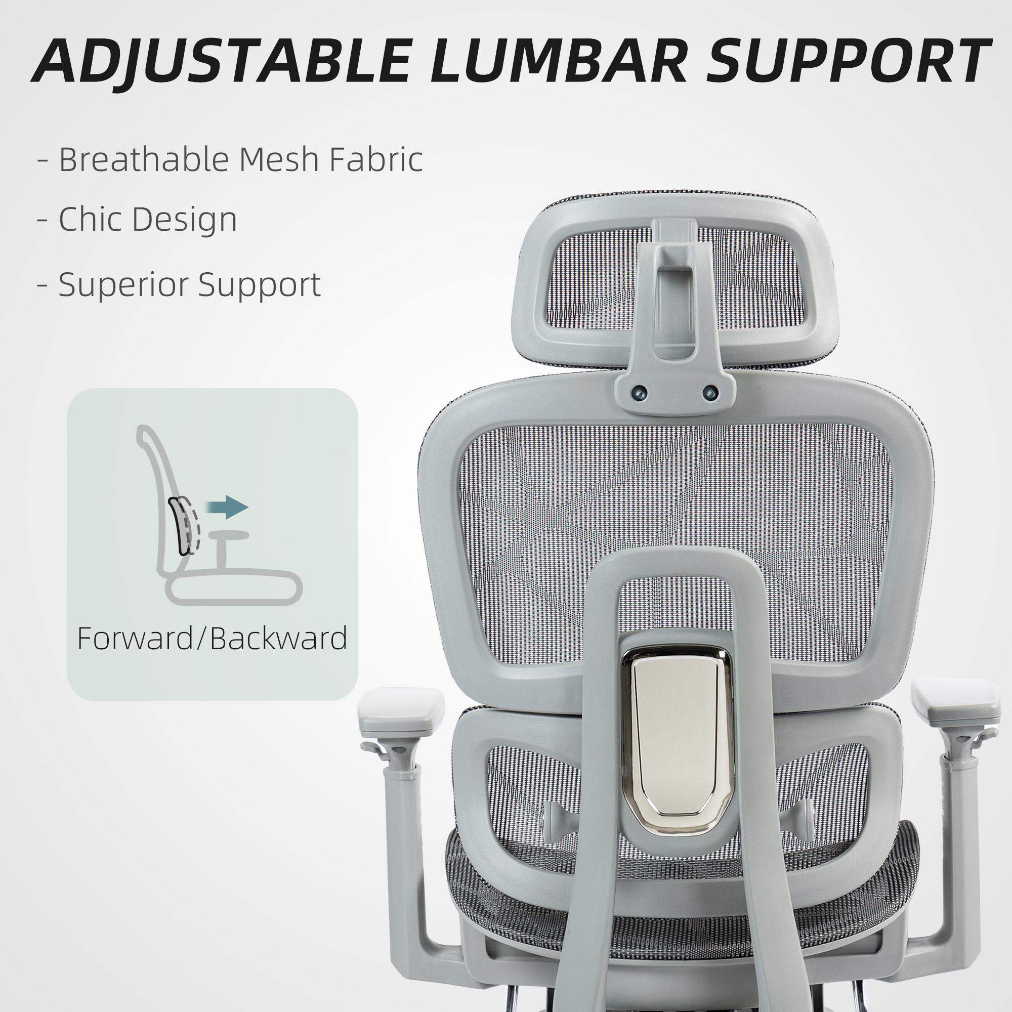 HOMCOM Ergonomic Office Chair Swivel Computer Chair with 3D Armrest Grey