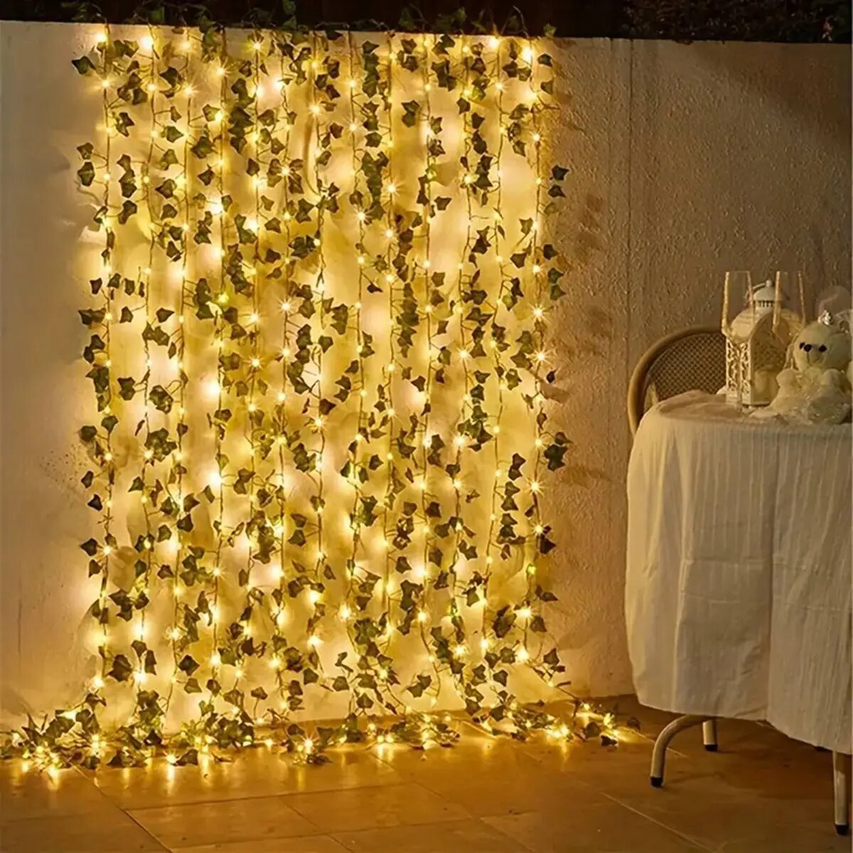 1pc 20 LED Green Leaf Fake Plants String Light Battery Powered Waterproof String Light For Wall House Room Office Birthday Decor