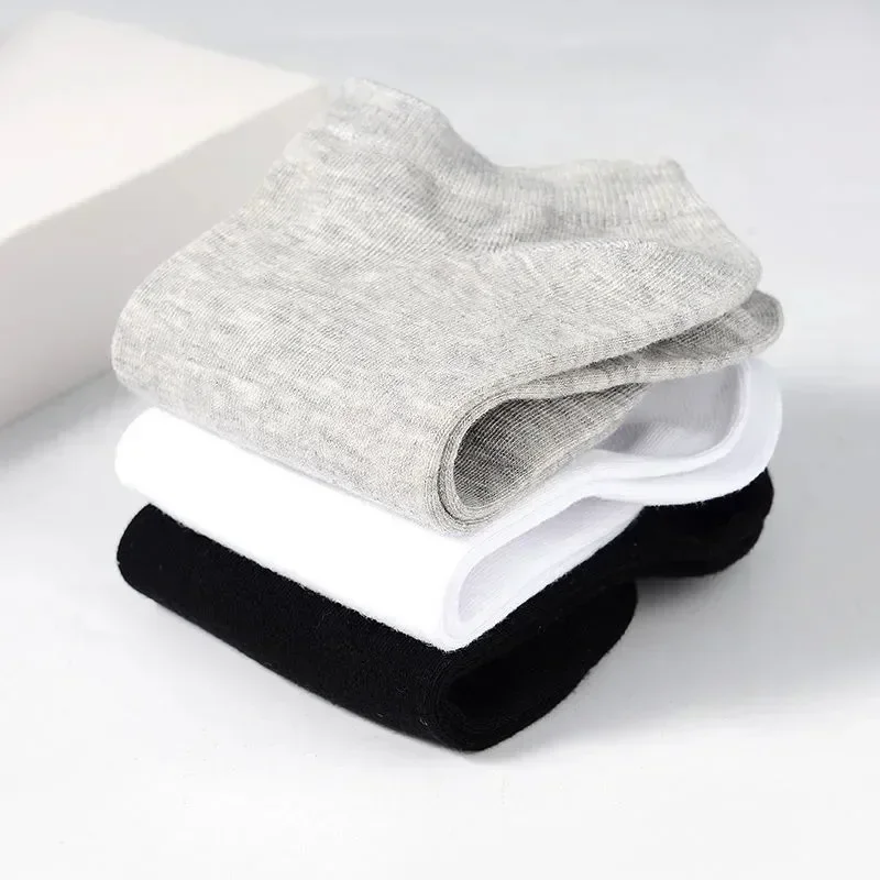 5 par/lote calcetines de corte bajo para hombre Color sólido negro blanco gris calcetines deportivos de algodón transpirables calcetines cortos para hombre mujeres hombres