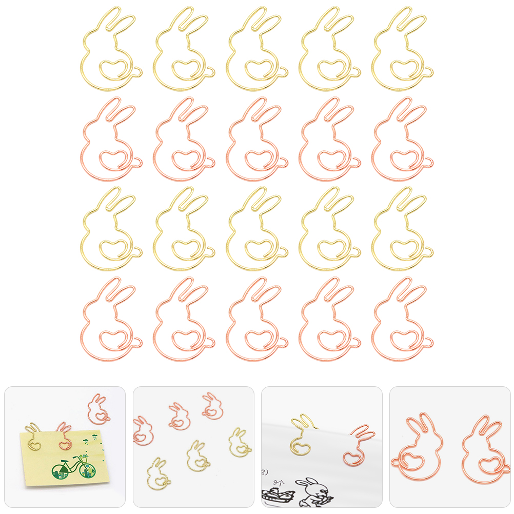 かわいいペーパークリップ ウサギ型 20 個 金属ペーパークランプ ブックマーククリップ ファイルドキュメントクリップ 画像クリップ フォトクリップ ホーム