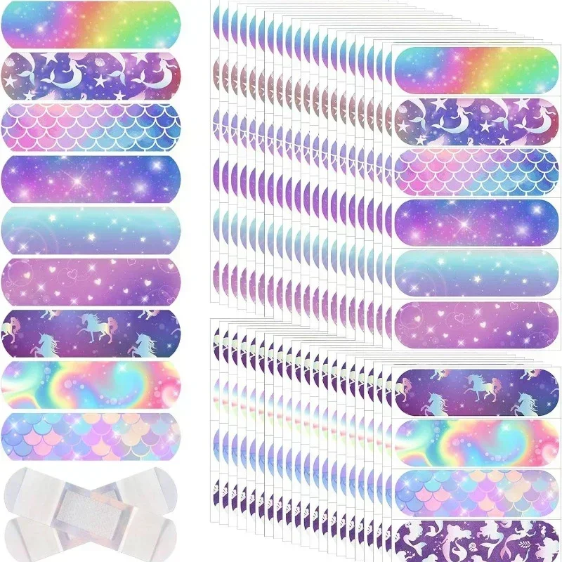 Vendaje adhesivo de dibujos animados para niños y niñas, 10 piezas, cielo nocturno estrellado, sirena, caballo, ayuda para heridas