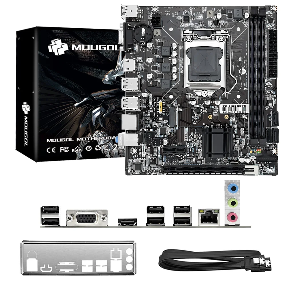 MOUGOL H61M Gaming Motherboard M.2 NVME PCIEx16 DVI Supports Dual-channel DDR3 RAM Intel Core 2/3 Gen CPU LGA1155 for Desktop PC