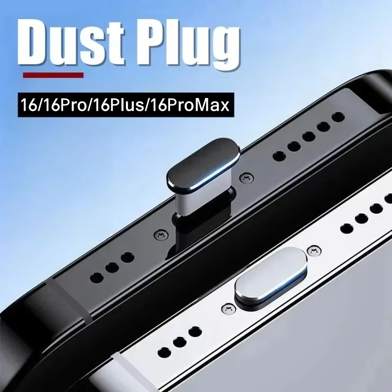 2 uds 16PM tapón antipolvo de Metal para iPhone 16 15 Pro Max Plus USB tipo C puerto de carga tapones tapón tapa de protección tipo C para teléfono móvil