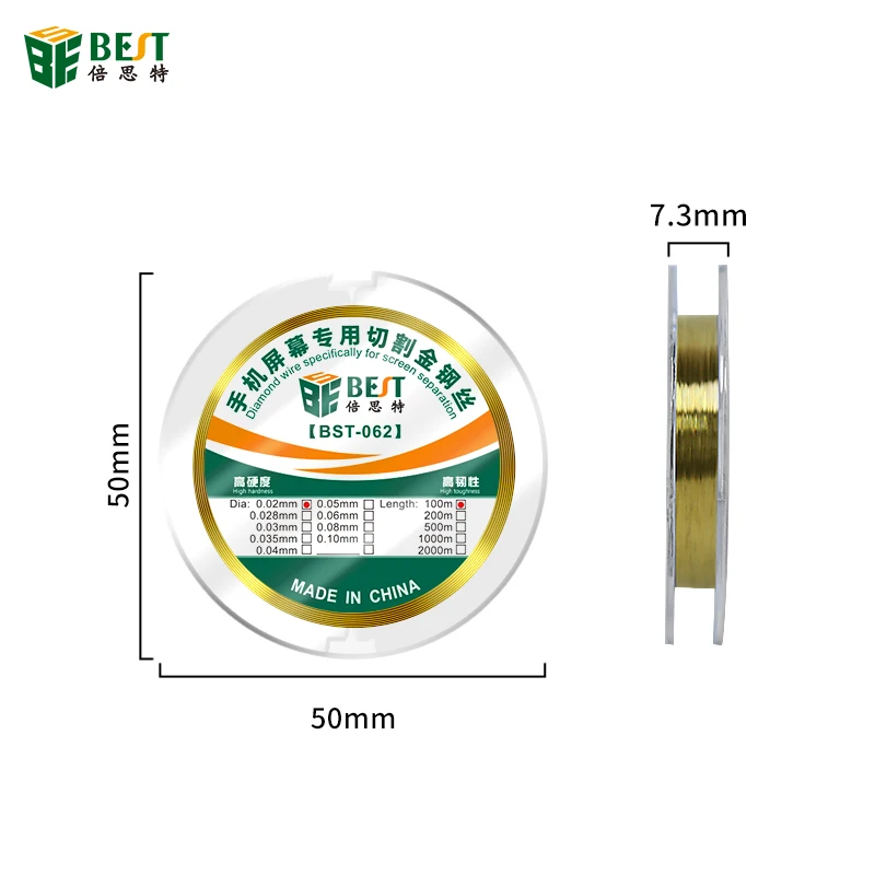 BST-062 0,02-0,1mm alambre de diamante especial aleación oro molibdeno hilo de corte pantalla LCD reparación separador de pantalla 100m