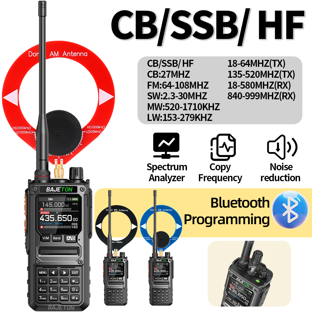 BAJETON BJ-7800 Walkie Talkie NOAA SW MW LW AM SSB CB 10W recibir programación inalámbrica de teléfono Bluetooth para RT-920 Radio bidireccional