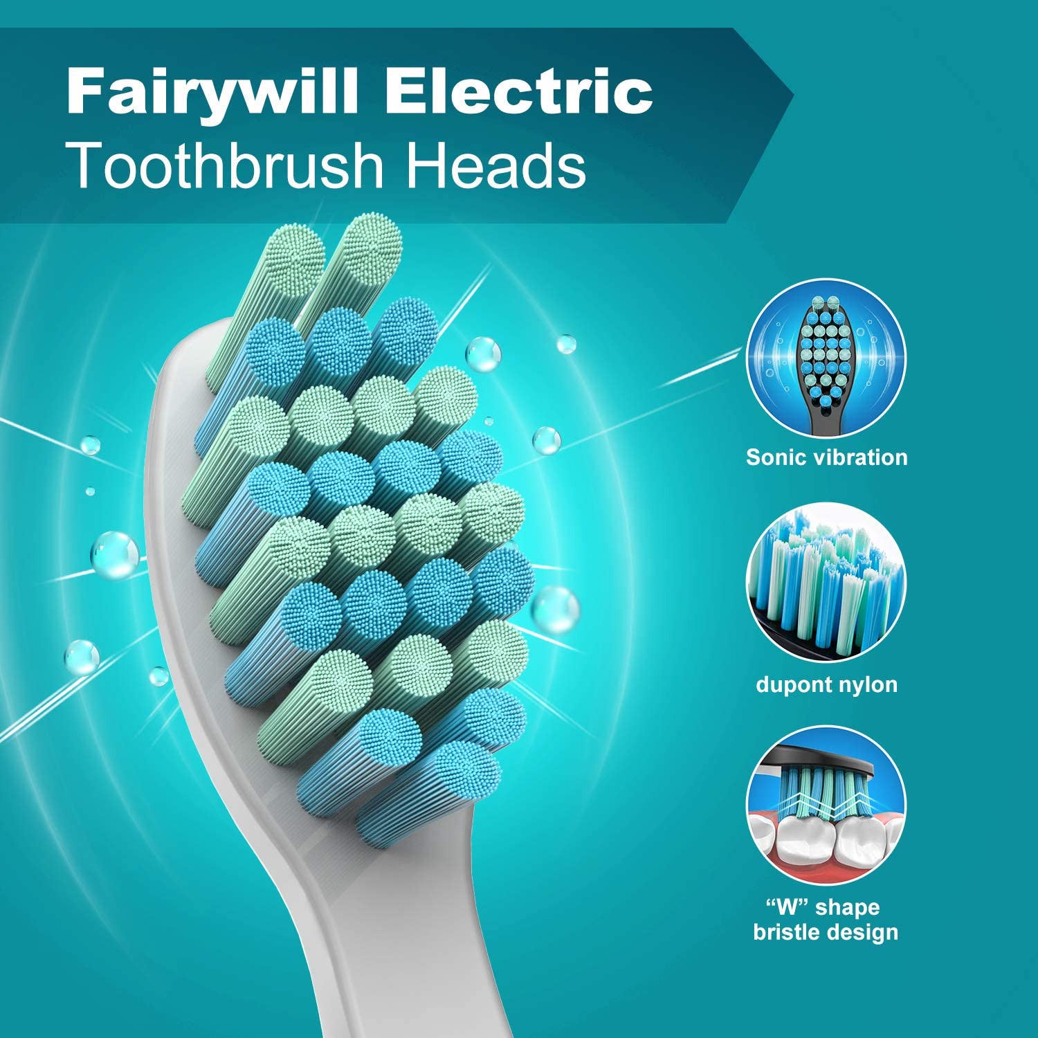 Fairywill escovas interdentais cabeças de escova de dentes elétrica substituição sonic cabeças para FW-507 FW-508 FW-917 FW-959