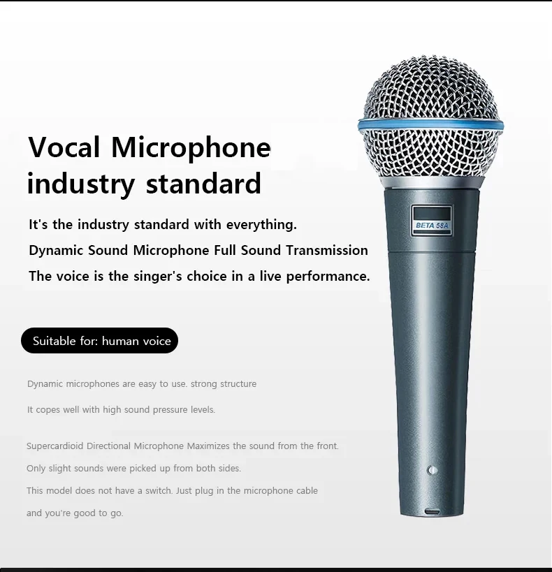 METAL BETA 58A Supercardioid Dynamic Microphone For Stage Singing Professional Wired Microphone for Karaoke BBOX Recording Vocal