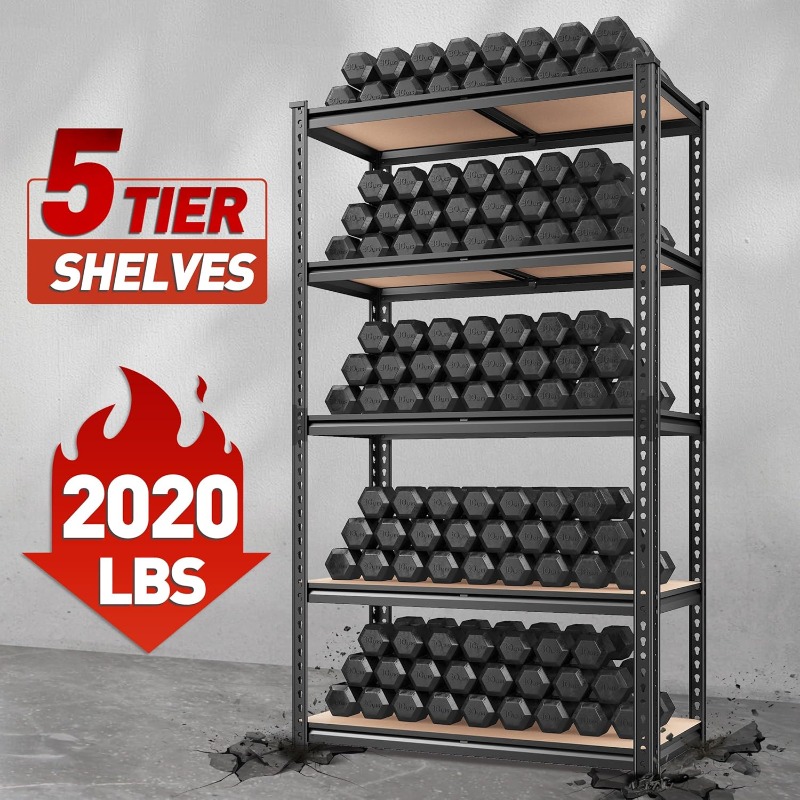 2020LBS Storage Shelves 5 Tier Garage Shelving Heavy Duty, Adjustable Metal Shelving Unit, Garage Shelves For Basement