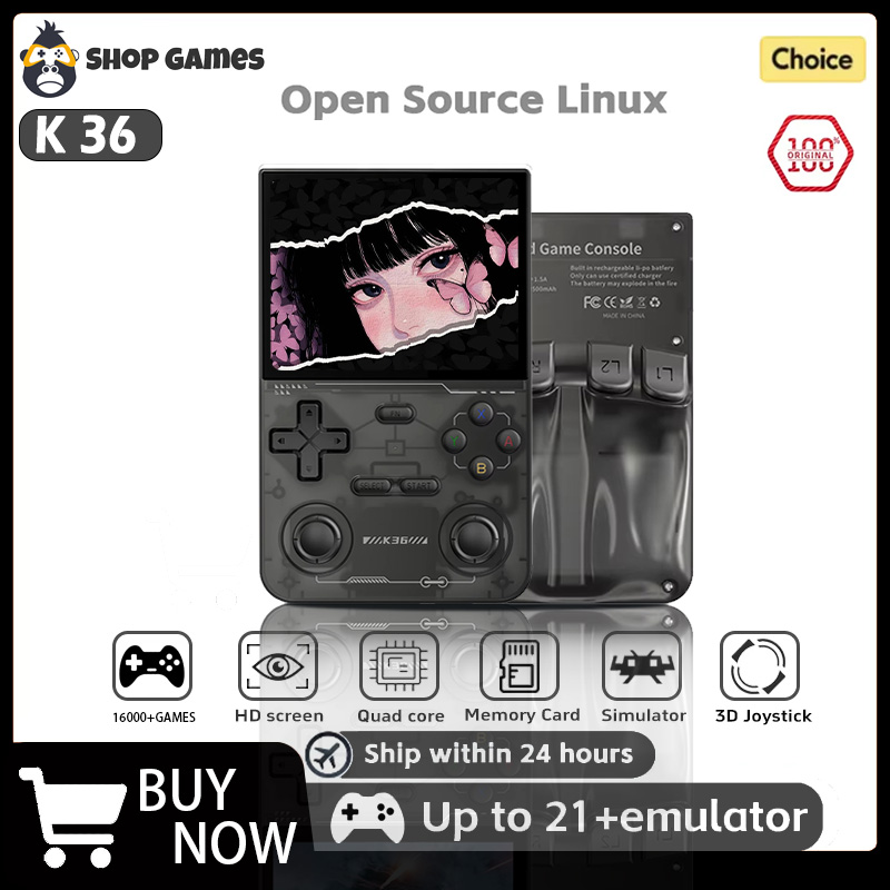 Consola de videojuegos portátil Retro K36 de código abierto, emulador de 16000 juegos para PS1/PSP/DC/N64/SS 500nit, pantalla IPS de 3,5 pulgadas