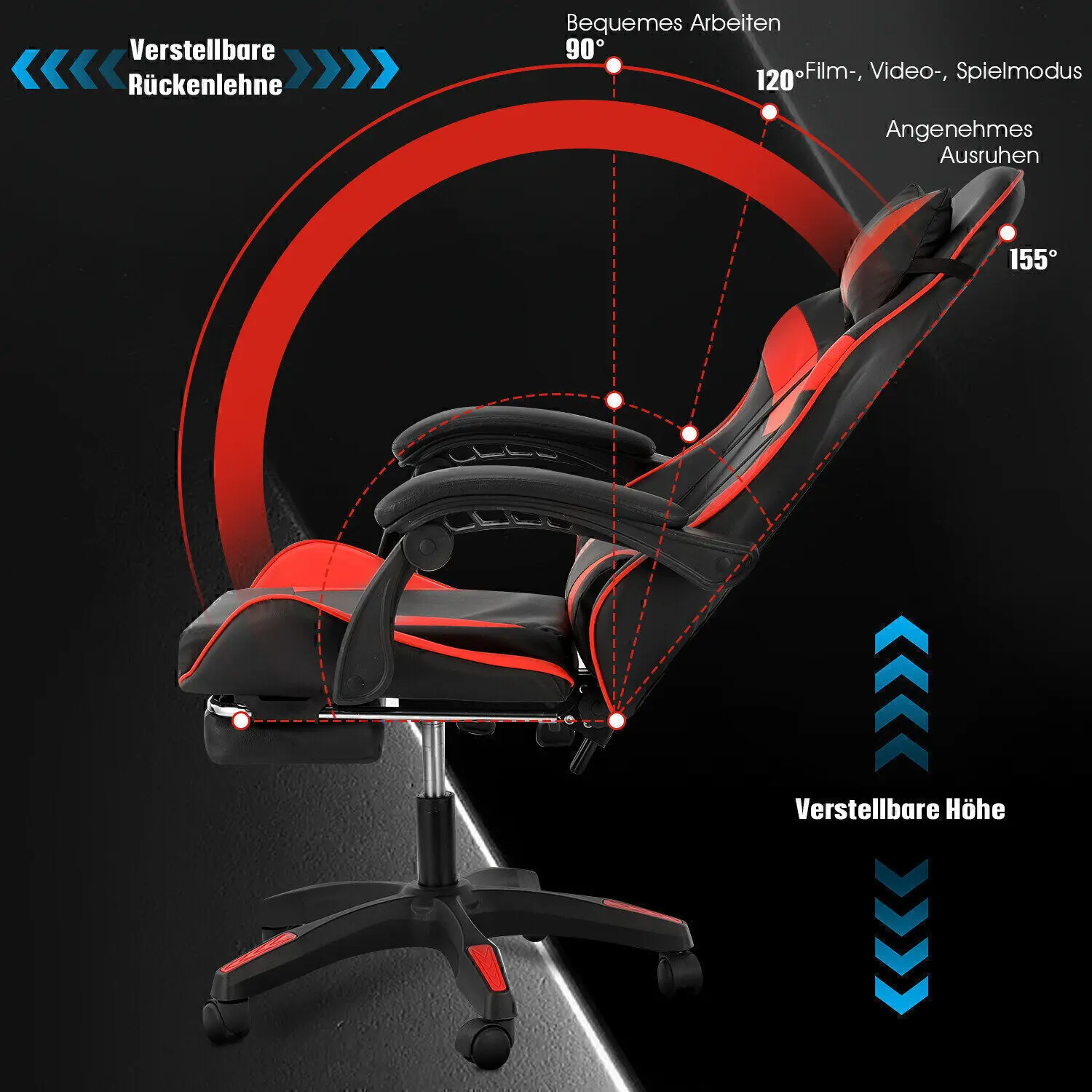 Sedia da gioco per massaggi, sedia per computer con poggiapiedi e supporto lombare, sedia da gioco regolabile in altezza con 360° ° -Sedile girevole e H