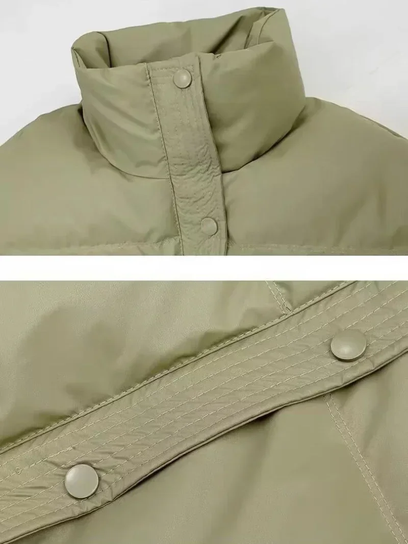 2024ฤดูหนาวใหม่PUหนังผ้าฝ้ายเบาะCoat Warm Coatsเอวสูงเสื้อแจ็คเก็ตผู้หญิงหลวมสบายๆลงแจ็คเก็ต