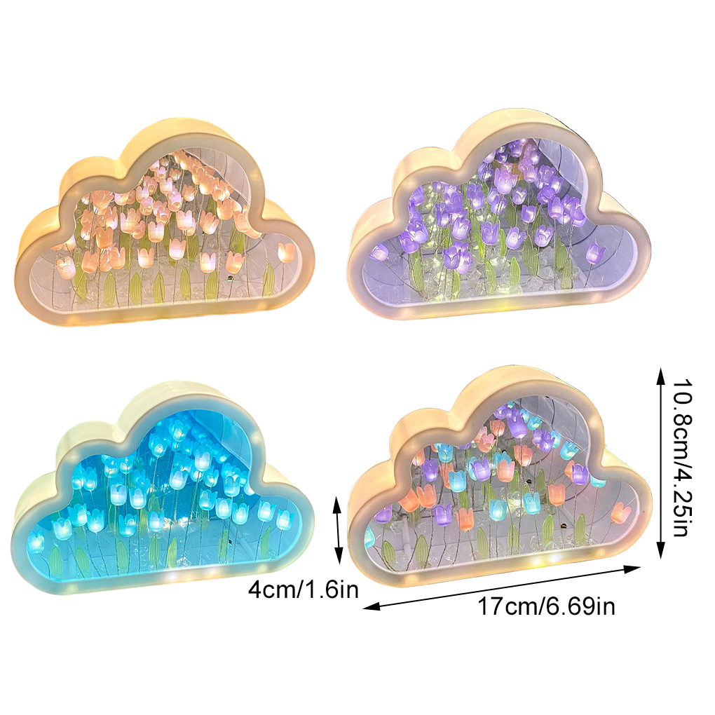 Cloud TULIP Night Light ทําด้วยมือ DIY วัสดุดอกไม้ตกแต่งบ้านกระจกสร้างสรรค์บรรยากาศโคมไฟของขวัญวันเกิดวันวาเลนไทน์