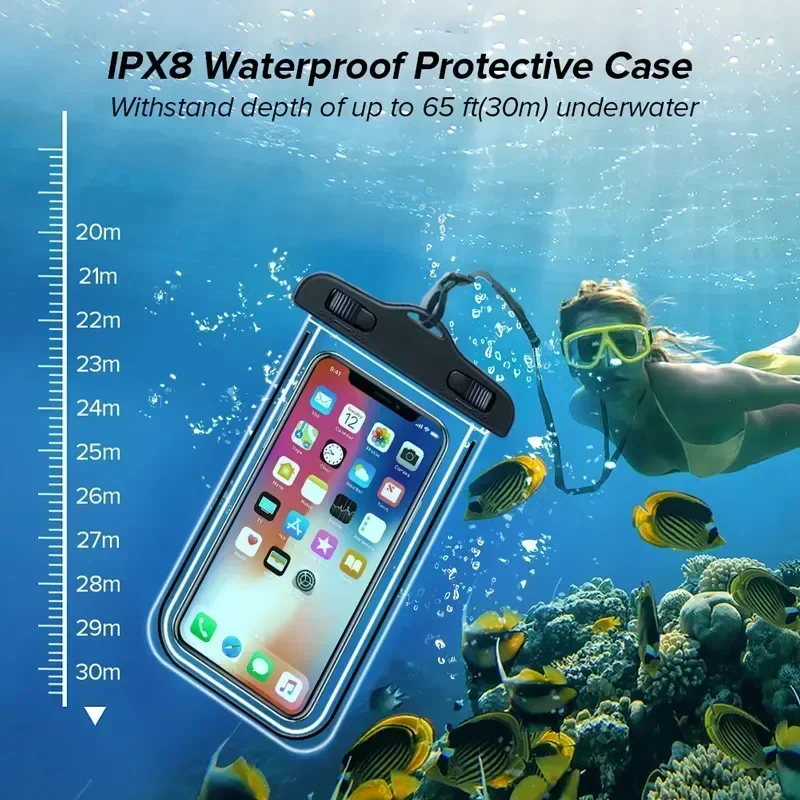 防水電話ケース水泳防水バッグユニバーサル水中プロテクターポーチカバー iPhone サムスン 6.7 "電話以下