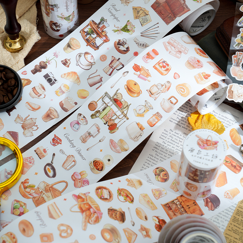 Yoofun 7.5x200cm Scrapbooking Cute Cartoon Kitchen Tape Stickers DIY Stationery Decor Journal Diary Card Making Mobile Planner