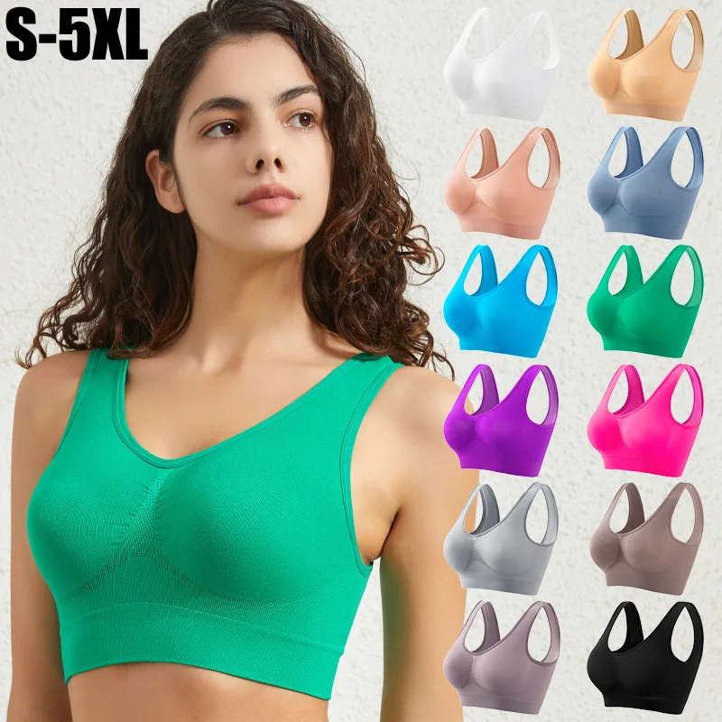 Frauen S-5XL Nahtlose Bh Push-Up Sport-Bh Nicht-draht Crop Tops Einfarbig Sexy Dessous Keine Pads atmungsaktive Weibliche Büstenhalter