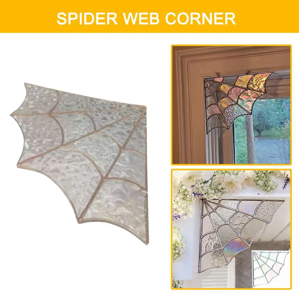 20x18 ซม.Creative Spider Web ประตูฮาโลวีนมุม Spider แก้วสีสําหรับ Home Window แขวนห้องนอนห้องนั่งเล่นประตู