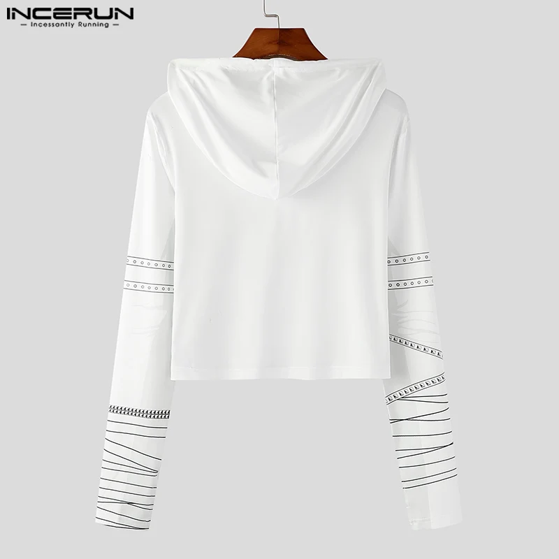 INCERUN kaus pria rajut bertudung motif, atasan lengan panjang kasual longgar Camiseta Harajuku tampan