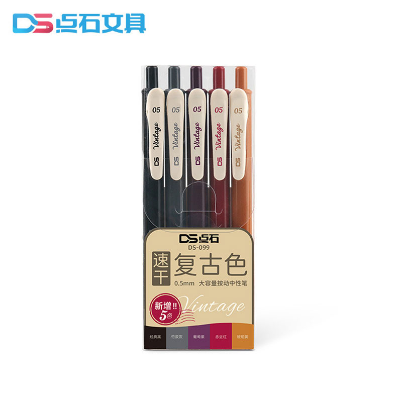 Lot de 5 stylos gel de couleur rétractables, encre à séchage rapide, 0.5mm, stylo vintage pour licence, dessin, école, papeterie de bureau