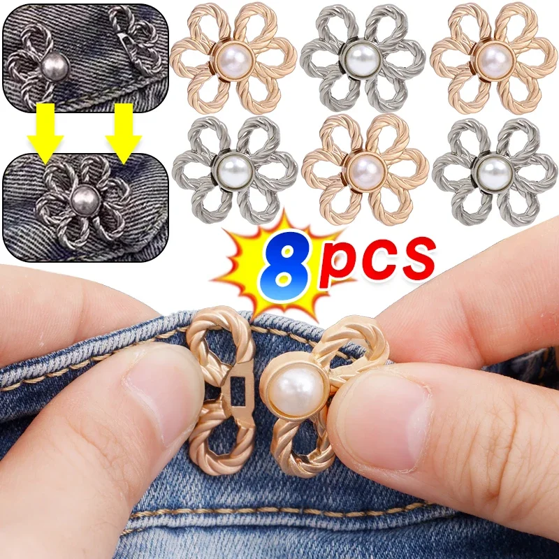 Hebilla de cintura de aleación Retro, pantalones ajustados con botones, falda, Reduce la cintura, botón a presión, tensor de cintura resistente en forma de flor