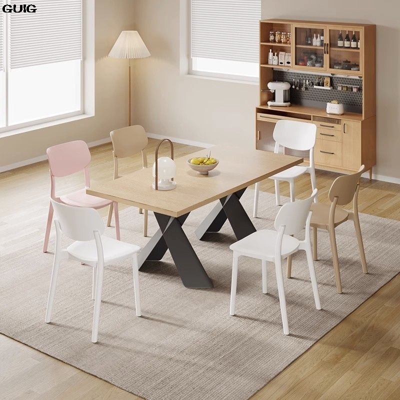 GUIG-silla de plástico gruesa para el hogar, se puede apilar, asiento largo, cómoda mesa de comedor, taburete con respaldo creativo de diseño