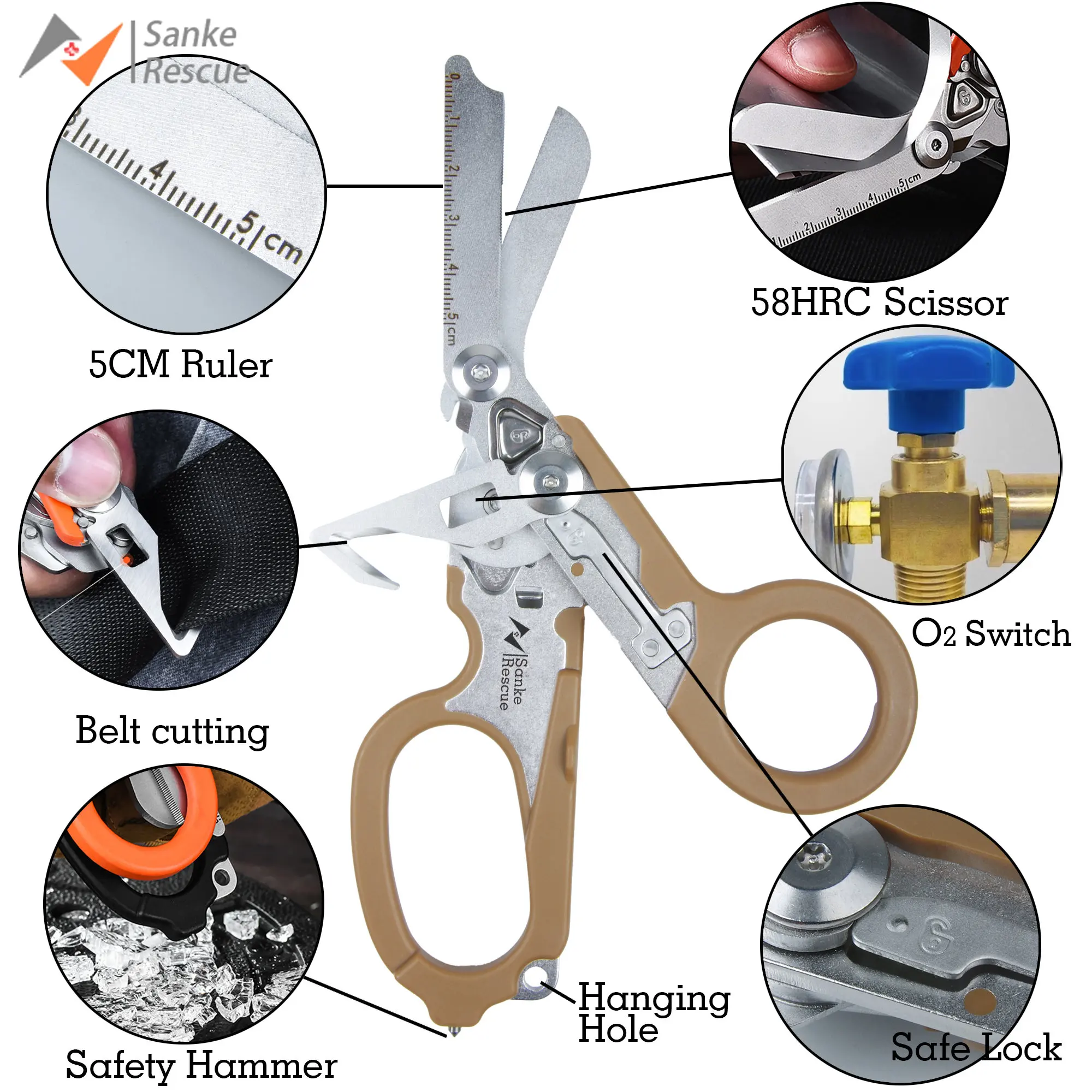 Sanke Rescue Trauma-Schere, Notfallschere, Werkzeug, faltbare Trauma-Schere aus Edelstahl mit Gurtschneider, Glasbrecher, EDC