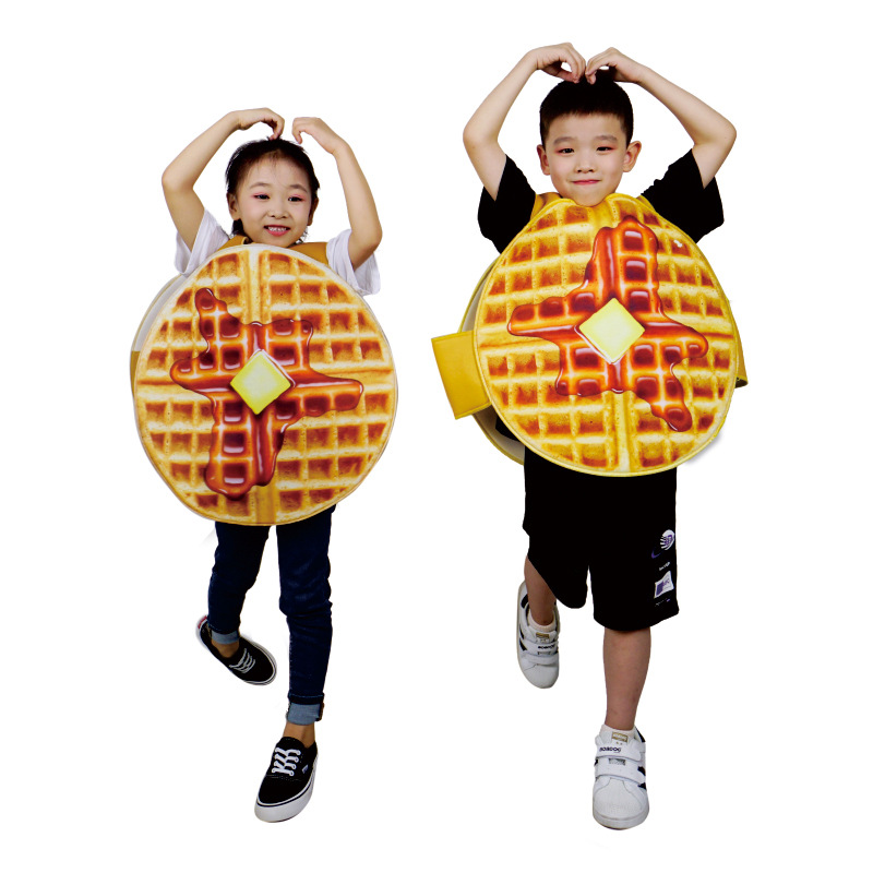 การ์ตูนตลกวาฟเฟิลอาหารตุ๊กตาเสื้อผ้าสร้างสรรค์เด็กเครื่องแต่งกายแต่งหน้าอาหาร Party Props