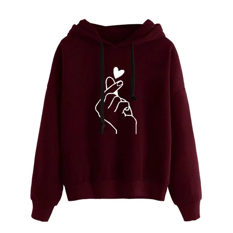 Sudadera con capucha de lana de otoño Color sólido dedo corazón con capucha moda coreana sudaderas de manga larga Top bolsillos con cordón sudaderas con capucha sueltas
