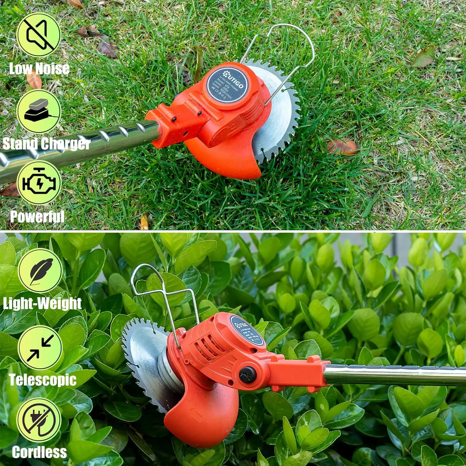Decespugliatore Elettrico a Batteria, Tagliabordi a Batteria Brushless con 2 Batterie 21V, 4 Tipi lame + 1 forbice,  angolazione regolabili, decespugliatore per falciare prati