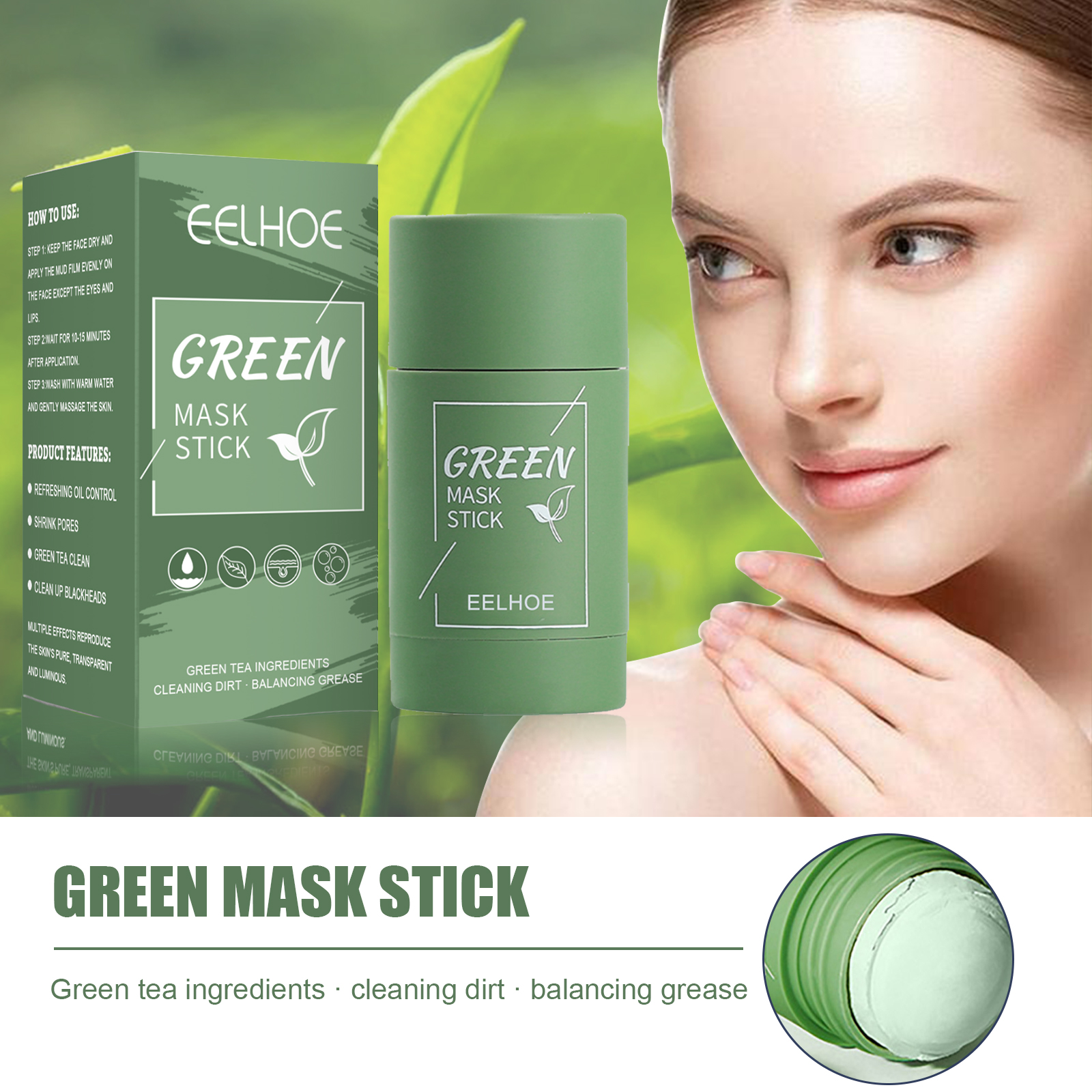 Chá verde máscara sólida rosto máscara limpa vara encolher poros limpa profunda acne removedor de cravo limpeza facial máscara hidratante