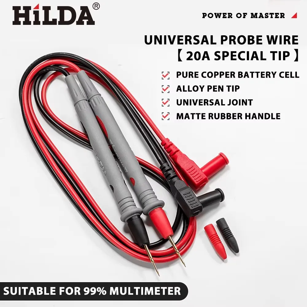 HILDA สายทดสอบมัลติมิเตอร์ 20A หัววัดมัลติมิเตอร์เครื่องทดสอบปลายลวดปากกาสากลสายมัลติมิเตอร์การวัดหัววัด