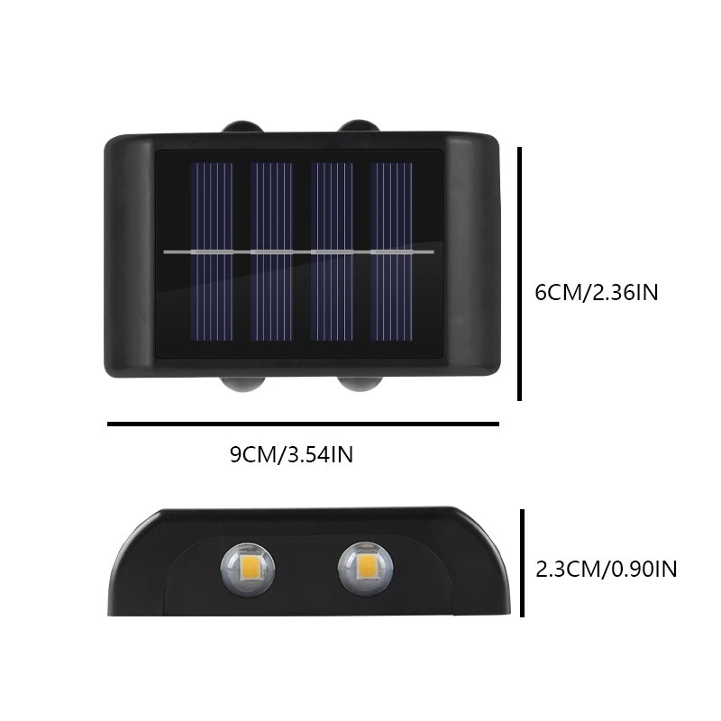 Lâmpada de parede solar LED 4 para exterior à prova d'água superior e inferior iluminação de jardim cerca decoração lâmpada solar