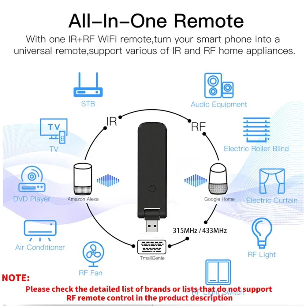 Tuya Smart RF IR Remote Control WiFi USB Power Smart Home for Air Conditioner TV LG TV Support Alexa,Google Home Assistant