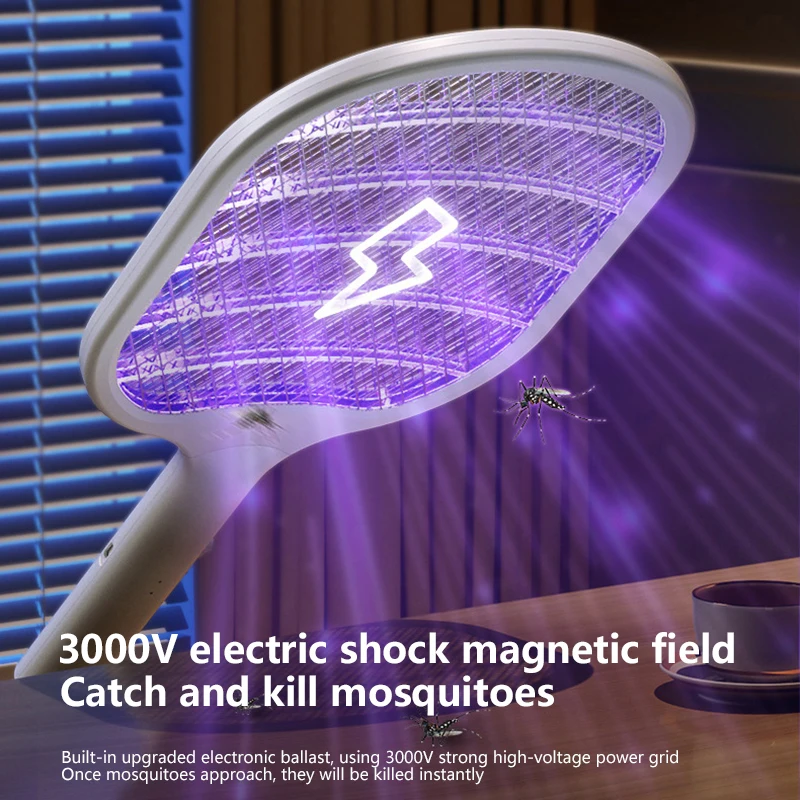 Matamoscas eléctrico de 3000V, matamoscas recargable 2 en 1, matamoscas automático multifuncional para el hogar